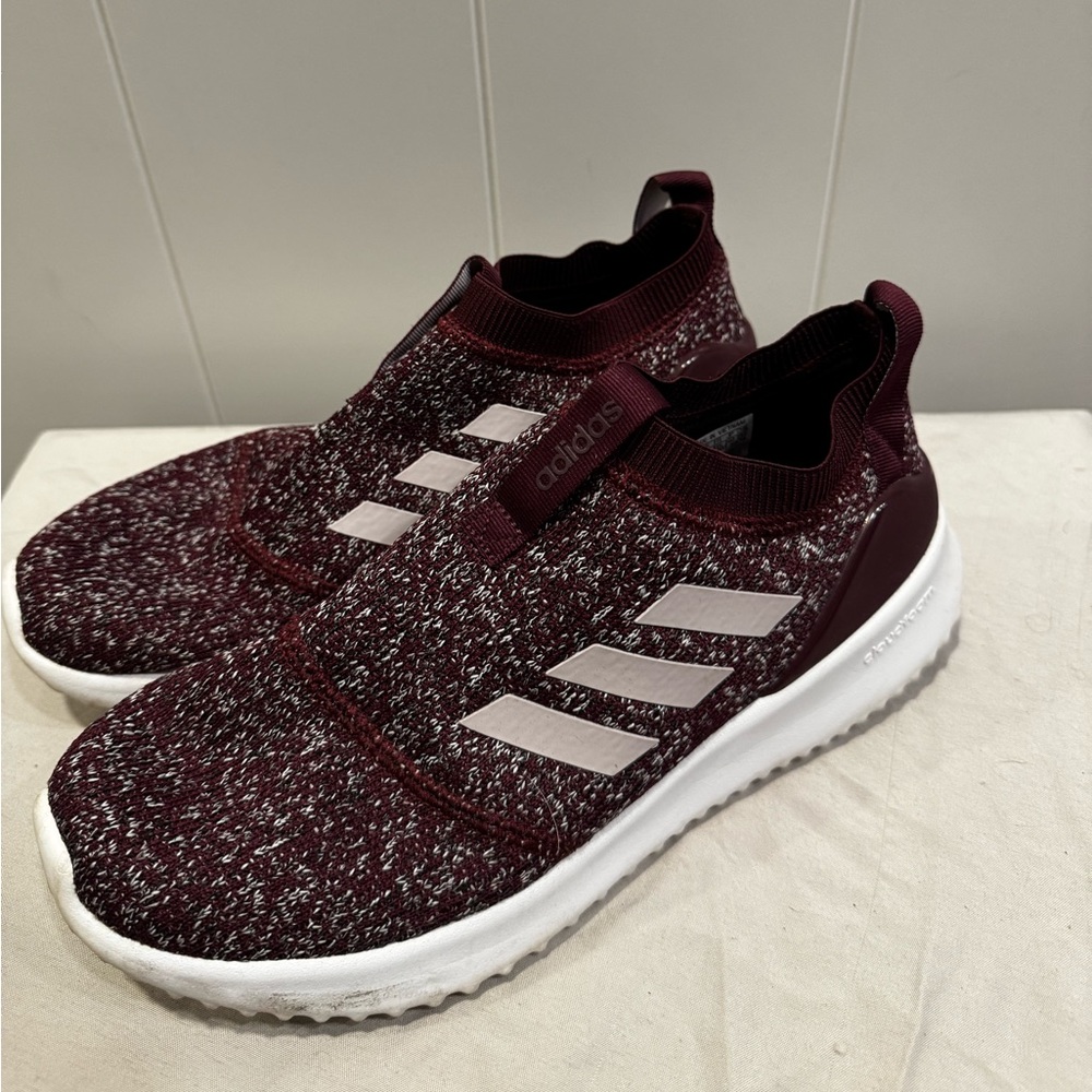 Adidas Burgundy Knit Slip-Ons